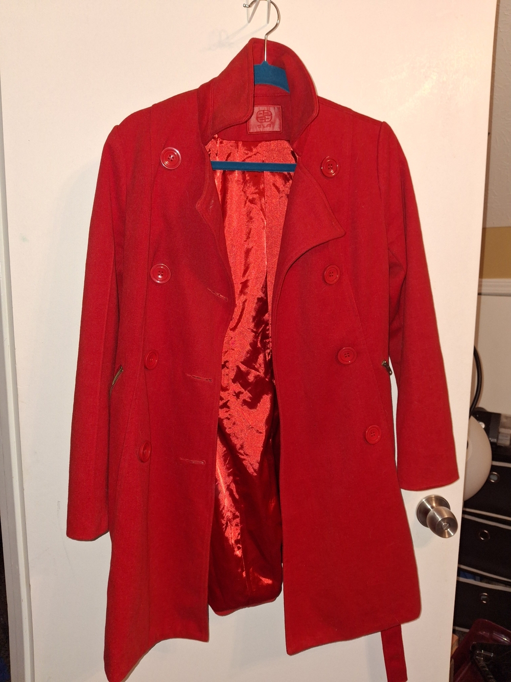 Red Double-Breasted Women's Peacoat Jacket